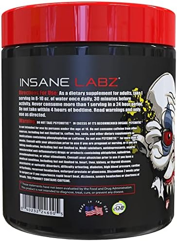 Insane Labz Psychotic, High Stimulant Pre Workout Powder, Extreme Lasting Energy, Focus and Endurance with Beta Alanine, Creatine Monohydrate DMAE, 35 Srvgs (Cotton Candy)