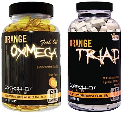 CONTROLLED LABS Overall Health Bundle, 45 Servings Orange Triad, 120 Count Orange Oximega Fish Oil, Muscle Building and Recovery Supplement for Men and Women