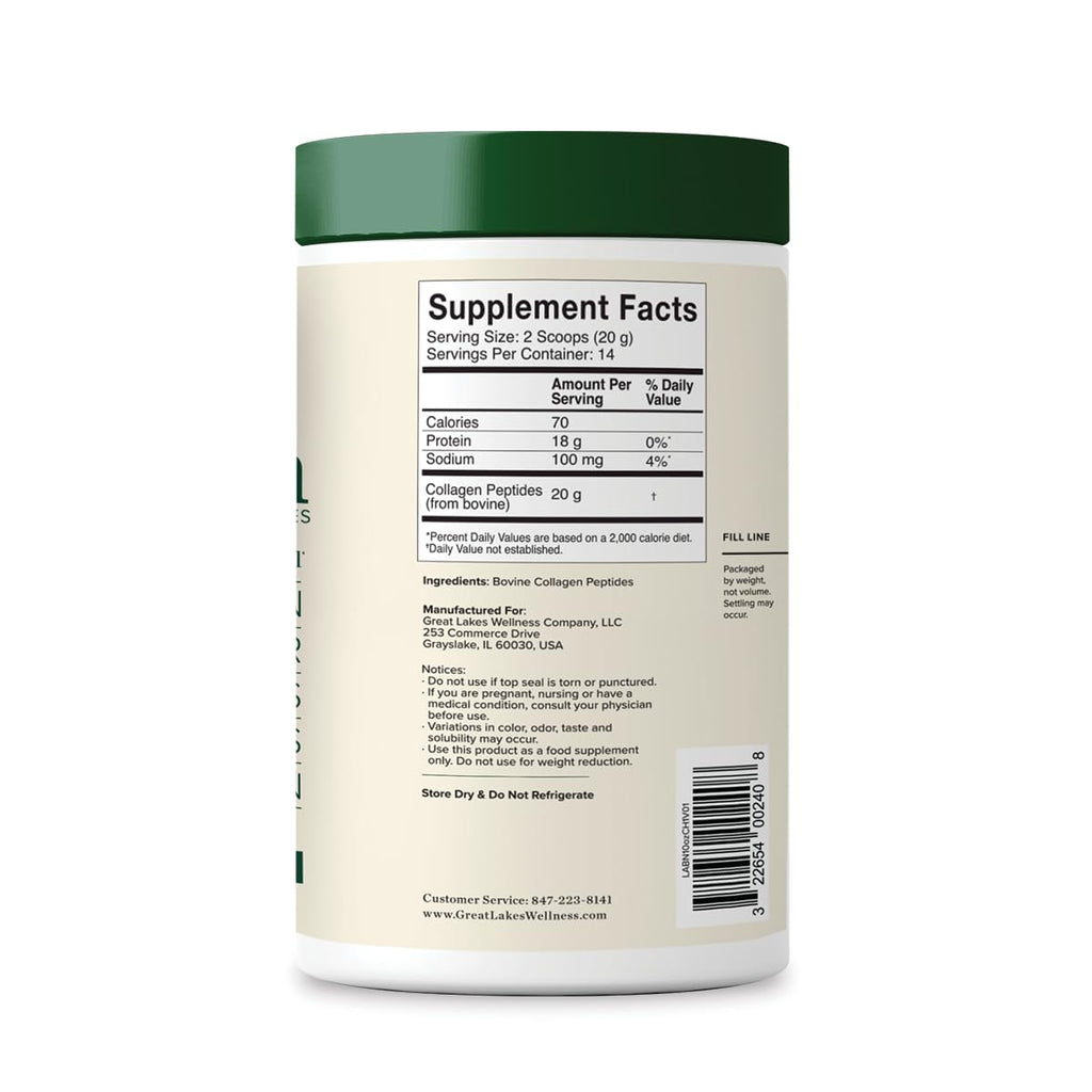 Great Lakes Wellness Collagen Peptides Powder for Skin, Hair, Nails, Joints & Digestion - Unflavored - Quick Dissolve Hydrolyzed, Non-GMO, Keto, Kosher - 10 oz
