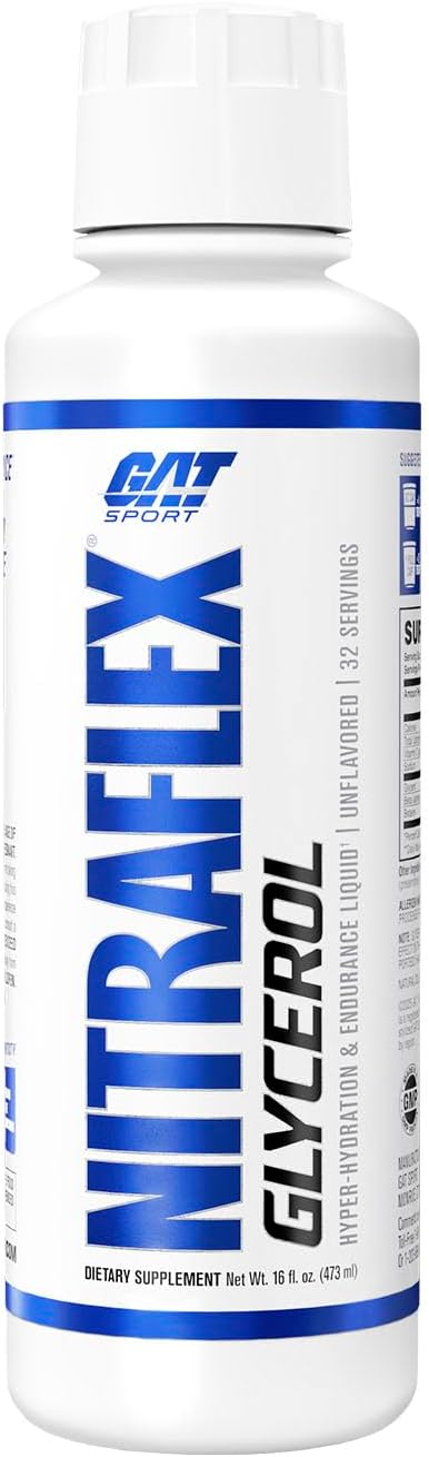 GAT SPORT Nitraflex Glycerol Liquid Pre-Workout Stim & Caffeine Free, Beta-Alanine, Betaine, Electrolytes, Extreme Hydration, Pumps & Endurance,16 oz, Unflavored