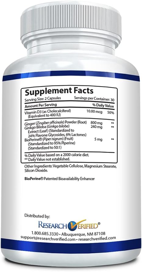 Research Verified Vertigo Defense - Soothe Symptoms and Support Inner Ear Balance - Vitamin D3, Ginger, Ginkgo Biloba, BioPerine - 60 Capsules