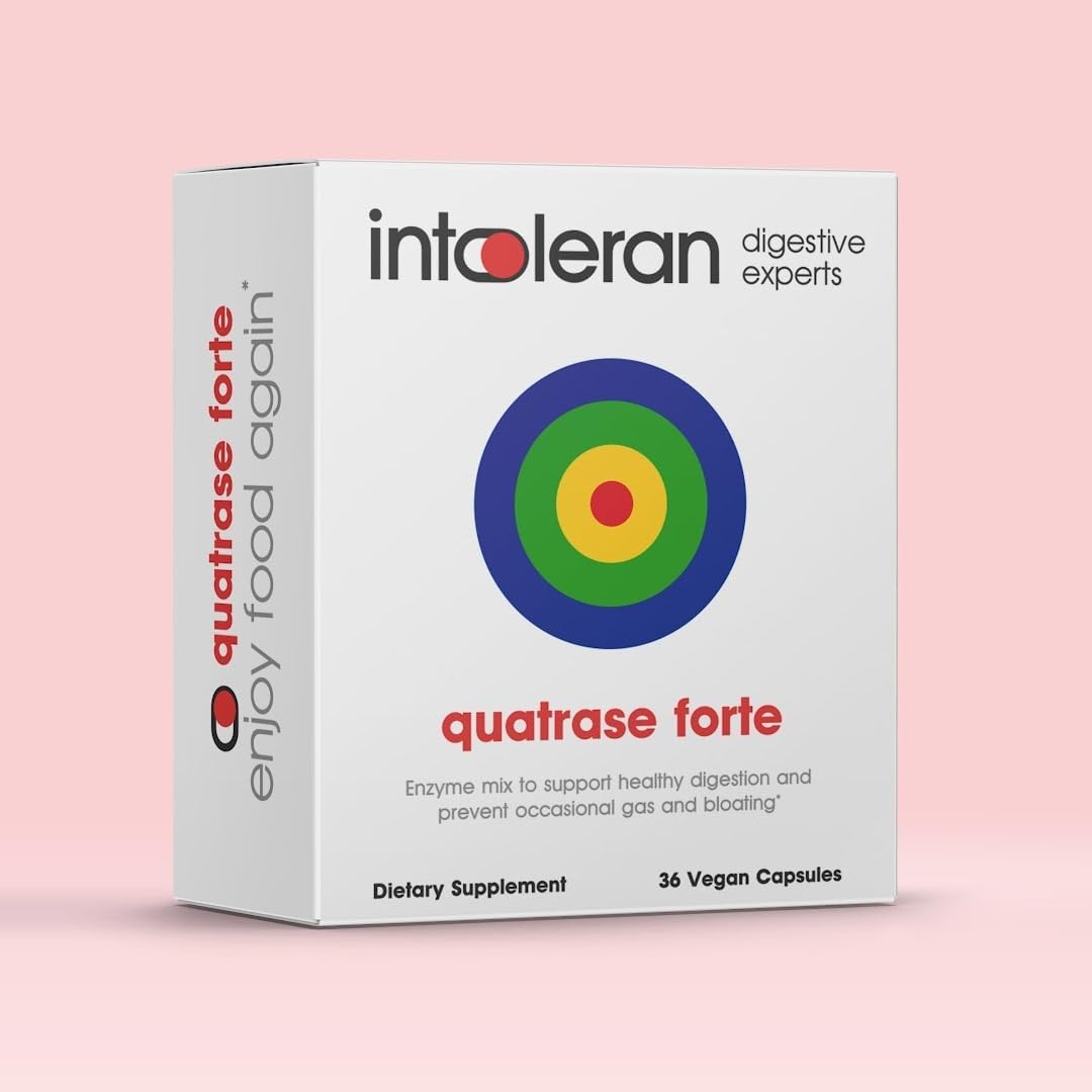 Intoleran Quatrase Forte Digestive Enzymes - 36 Capsules | Highly Dosed Supplement for FODMAP Intolerance | Helps Digest Lactose and Complex Carbohydrates* | Pure & Vegan | Low FODMAP