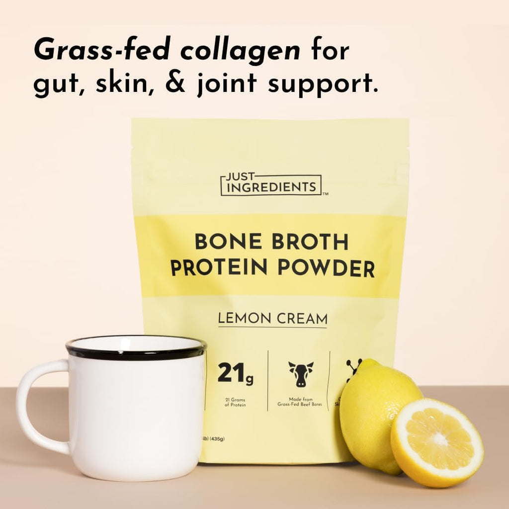 Bone Broth Protein Powder – Lemon Cream | 15 Servings | 21g Grass-Fed Protein per Serving | Dairy-Free | Collagen for Gut, Skin & Joint Support | Made with Real Food Ingredients