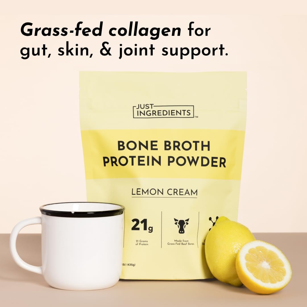 Bone Broth Protein Powder – Lemon Cream | 15 Servings | 21g Grass-Fed Protein per Serving | Dairy-Free | Collagen for Gut, Skin & Joint Support | Made with Real Food Ingredients
