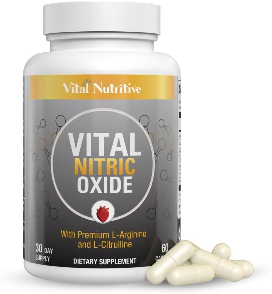 Vital Nitric Oxide Supplements for Men - Workout Booster Supplement for Men - Nitrous Oxide Boost Blood Flow, Blood Pressure, Energy & Workout Performance with L Arginine L Citruline-30 Days Supply