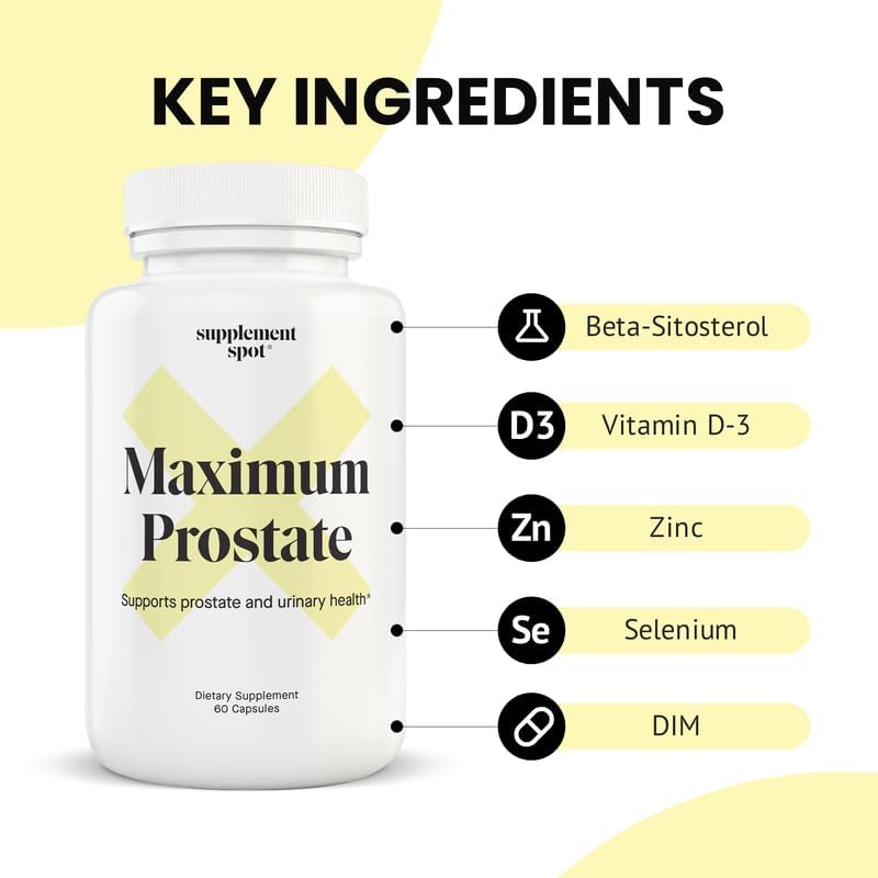 Maximum Prostate Supplements for Men – 600 mg Beta Sitosterol & 100 mg DIM Per Serving – Mens Health Supplements for Urinary Support & Bladder Control (60 Caps)