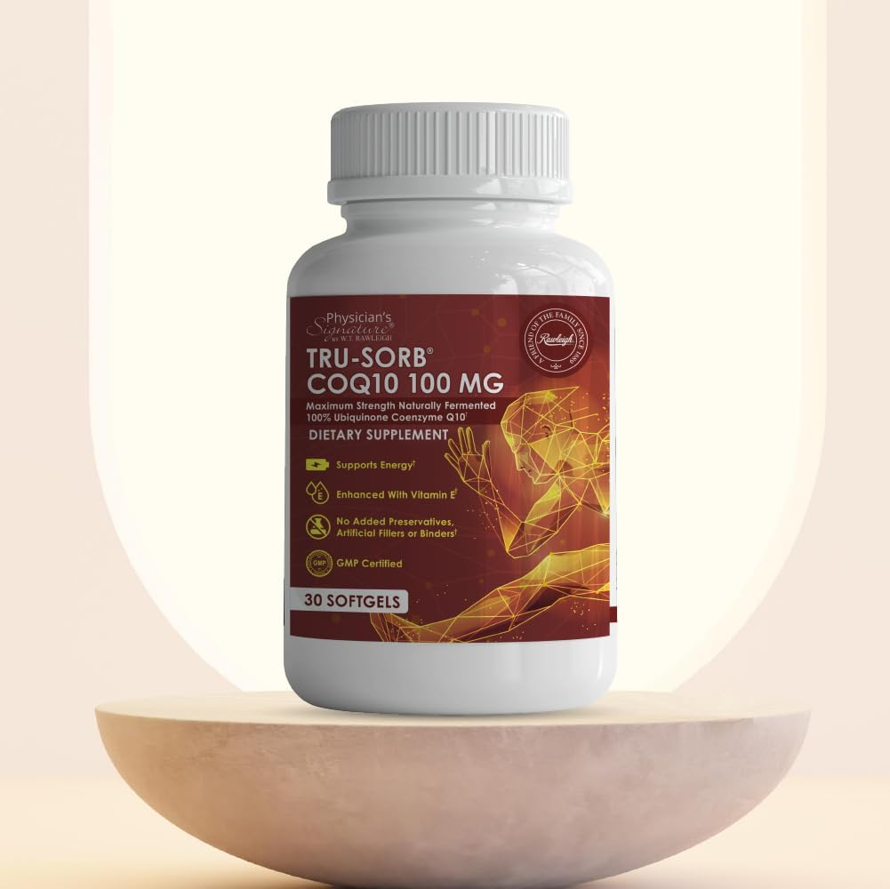 Tru-Sorb Natural COQ10 100mg: 30 Softgels - Supplement with Naturally Fermented 100% High-Potency Coenzyme q10 Ubiquinone, Vitamin E, 6X Ultra high Absorption for Cellular & Heart Health Support