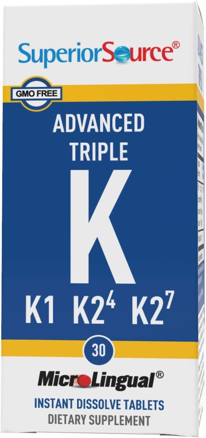 Superior Source Advanced Triple K - Bone Health & Strength Support Supplement - Immunity Support Formula with Vitamins K1 & K2 - Vitamin Aids Calcium Absorption - 30 Instant Dissolve Tablets