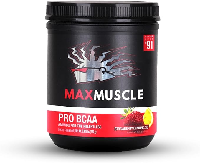 Max Muscle Pro BCAA, Aminos for The Relentless, 7G BCAA, Post Workout Muscle Recovery (Strawberry Lemonade)