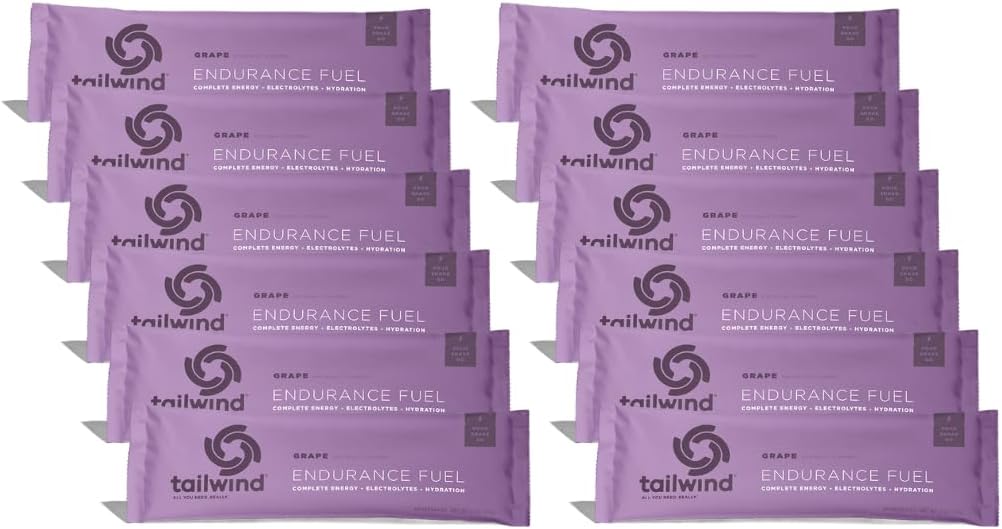 Tailwind Nutrition Endurance Fuel, Sports Drink Powder Single Serving with Electrolytes, Non-GMO, Free of Soy, Dairy, and Gluten, Vegan-Friendly, Grape, Pack of 12
