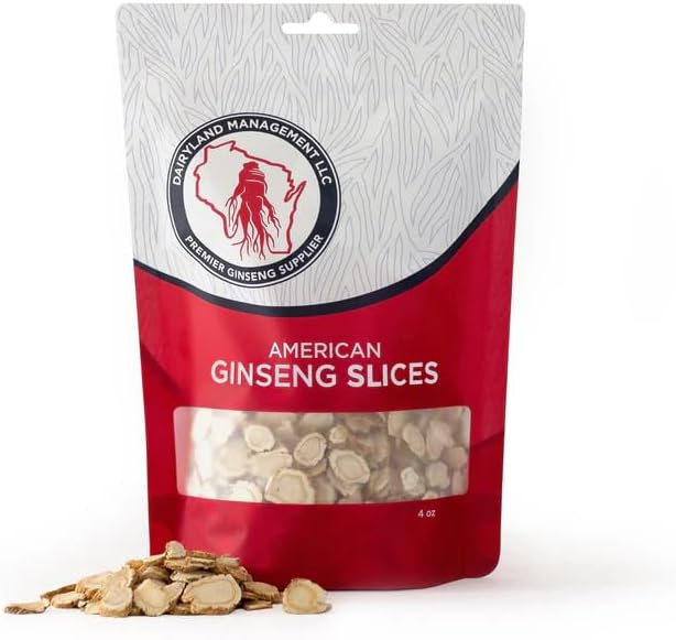 Dairyland American Ginseng Slices - 4 oz Pack Wisconsin Ginseng Slices – Certified Something Special from Wisconsin - Non-GMO, Gluten Free Sliced Root - Herbal Supplement in Soup, Tea, Congee
