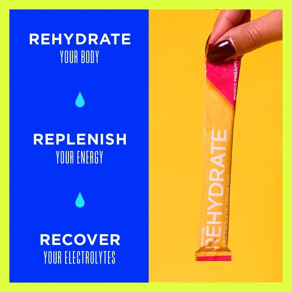 AdvoCare Rehydrate - Electrolyte Drink Mix - Includes Magnesium, Sodium, Potassium & Calcium - Antioxidant & Amino Acid Fortified - Hydration & Recovery - Mango Pineapple, 15 Stick Packs (6.3 oz)