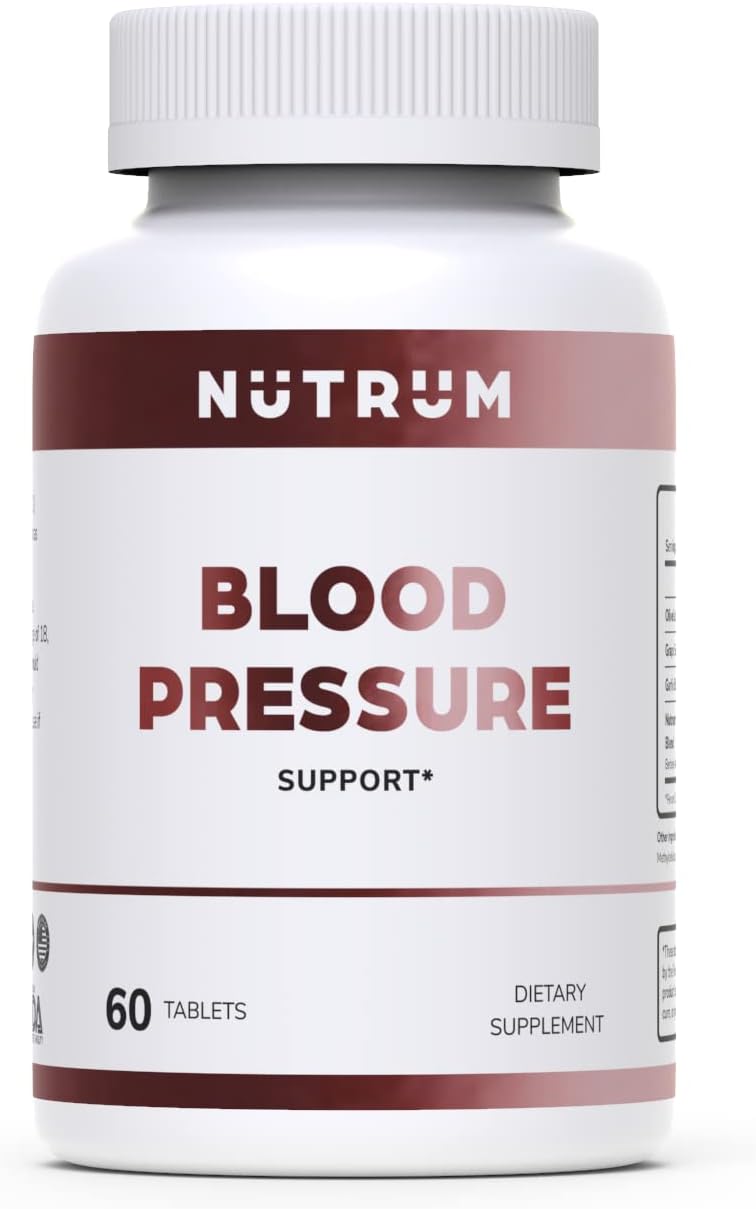 Blood Pressure Support, Vegan Dietary Supplement for Normal Heart and Circulatory Health, Natural Herbal Wellness Formula with Olive Leaf, Grape Seed, and Garlic Bulb Extract, 60 Tablets