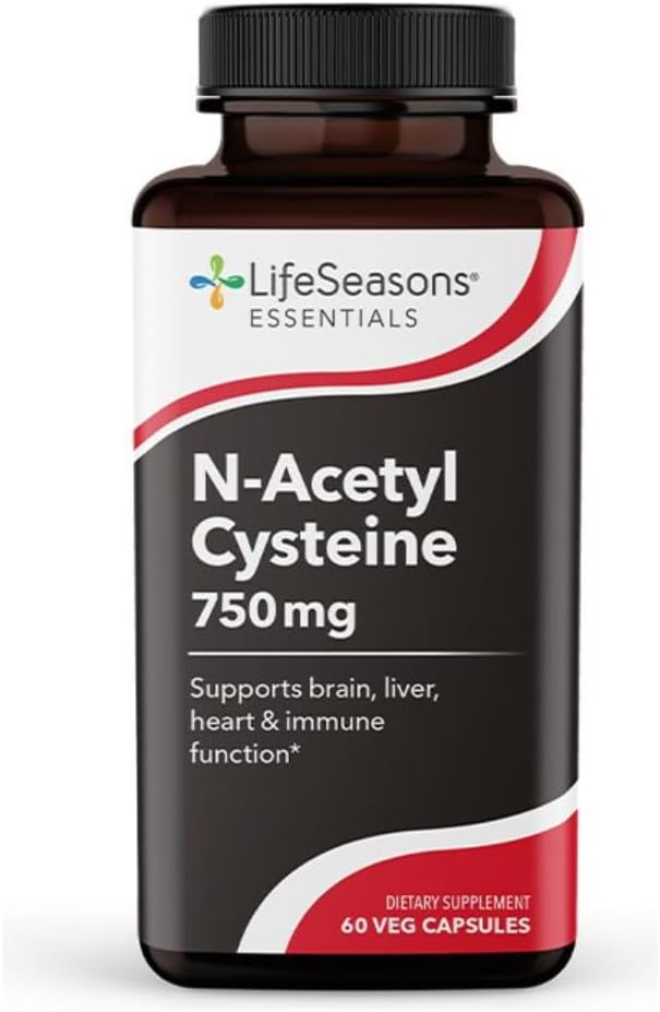 LifeSeasons N‑Acetyl Cysteine (NAC) 750 mg – Antioxidant & Detox Support Supplement – Glutathione Precursor, Immune & Respiratory Health, Liver & Cellular Protection – 60 Veg Capsules