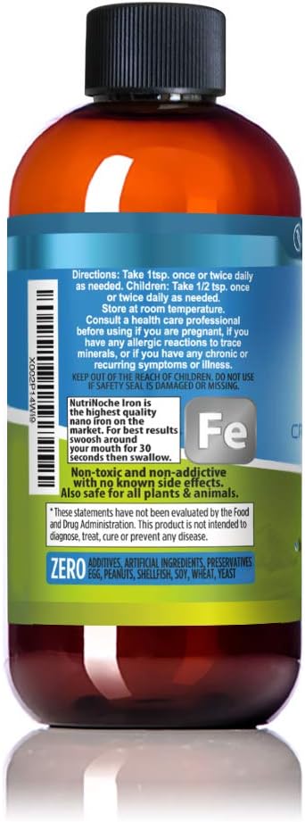 Liquid Iron Supplement for Women - High Potency Sublingual Iron Drops - Vegan Liquid - Tasteless Flavor - Premium Supplement for Men, Women & Kids - 8 Ounces - Nutrinoche