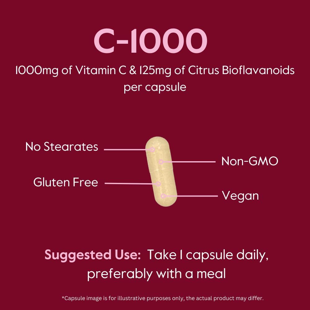 BESTVITE Vitamin C 1000mg (120 Vegetarian Capsules) with Citrus Bioflavinoids - No Stearates - Vegan - Non GMO - Gluten Free