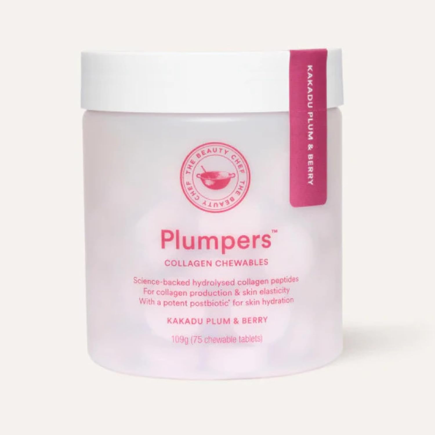 The Beauty Chef Plumpers™ Collagen Chewable Tablets with Hyaluronic Acid & Postbiotic, Supports Skin Elasticity & Collagen, Women's Multivitamin, Collagen Peptides, 75 Tablets