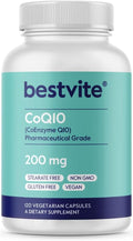 BESTVITE CoQ10 200mg (120 Vegetarian Capsules) Naturally Fermented - No Stearates - Vegan - Gluten Free - Non GMO