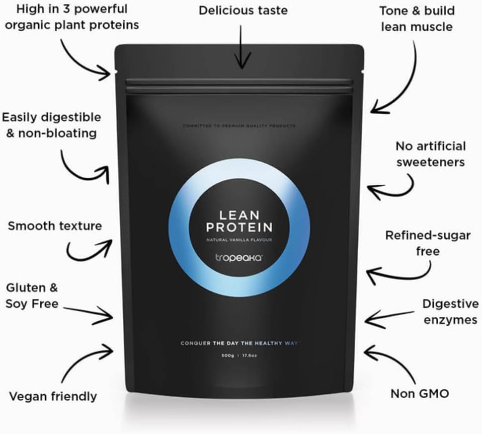 Tropeaka Plant Based Lean Protein Powder for Smoothies & Shakes - Vanilla - Vegan Protein for Men & Women, Gluten Free, Dairy Free, Non-GMO, 17.6oz (20 Servings)