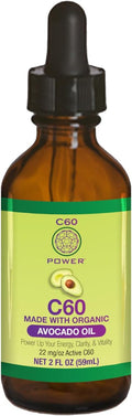C60 Power C60 in Organic Avocado Oil - Natural Wellness & Antioxidant Support for Men & Women, 99.99% Pure Carbon Fullerenes, Promotes Energy, Mental Clarity, & Stamina - 2 fl oz Bottle