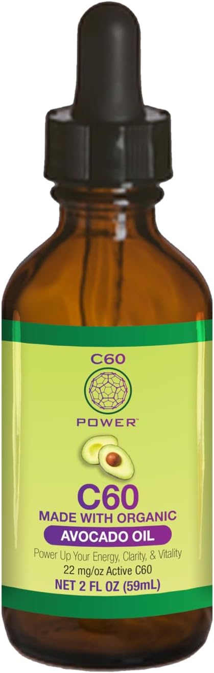 C60 Power C60 in Organic Avocado Oil - Natural Wellness & Antioxidant Support for Men & Women, 99.99% Pure Carbon Fullerenes, Promotes Energy, Mental Clarity, & Stamina - 2 fl oz Bottle