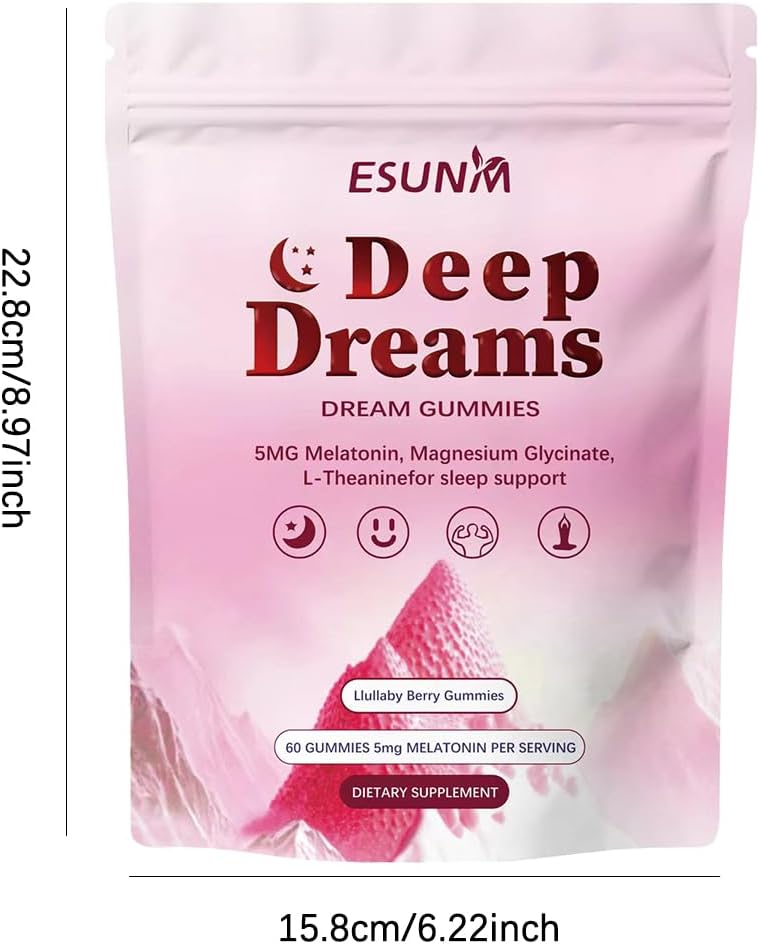 Deep Dream Sleep Gummies with 5mg Melatonin, Magnesium, Glycinate, L-Theanine for Sleep Support- Non-Habit Forming Sleep Supplement,60 Gummies, 30 Day Supply
