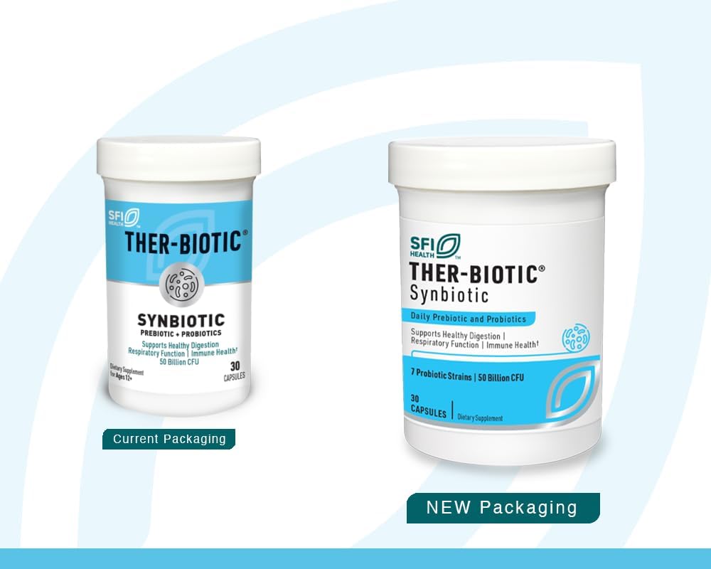 Klaire Labs SFI Health Ther-Biotic Synbiotic Prebiotics & Probiotics for Women & Men - Daily Probiotic with Low FODMAP Prebiotic - Gut, Immune, Respiratory & Digestive Health Support (60 Capsules)