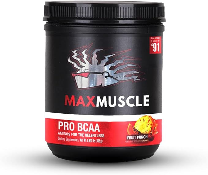 Max Muscle Pro BCAA, Aminos for The Relentless, 7G BCAA, Post Workout Muscle Recovery (Fruit Punch)