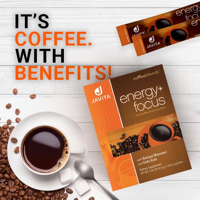 Energy + Focus Instant Coffee by Javita – Premium Arabica with Adaptogens – Clean Energy & Mental Clarity Support – Convenient Functional Coffee Medium Roast Coffee Mix (1 box/24 serv.)
