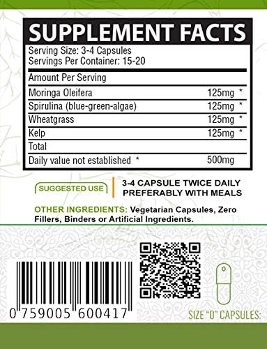 NutreeVit 100% Organic Powerful Superfood Formula - Immune System Booster Energy Pills with Moringa, Spirulina, Wheatgrass, and Kelp - 240 Count Bottle