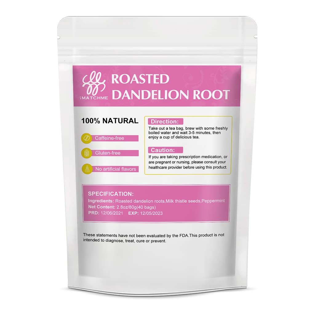 Premium Roasted Dandelion Root Tea with Milk Thistle and Peppermint - Herbal Tea for Cleanse and Digest, 40 bags