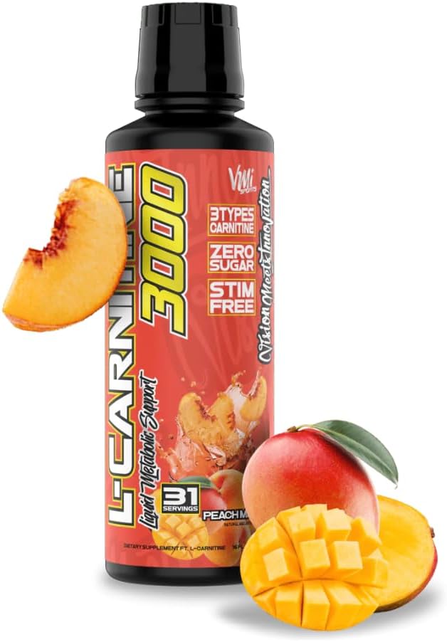 VMI Sports L-Carnitine 3000 Liquid | 3000 mg Carnitine Supplement | Zero Calorie Zero Sugar Keto Friendly for Men and Women – Great Tasting| 31 Servings (Peach Mango, 16 fl. oz.)
