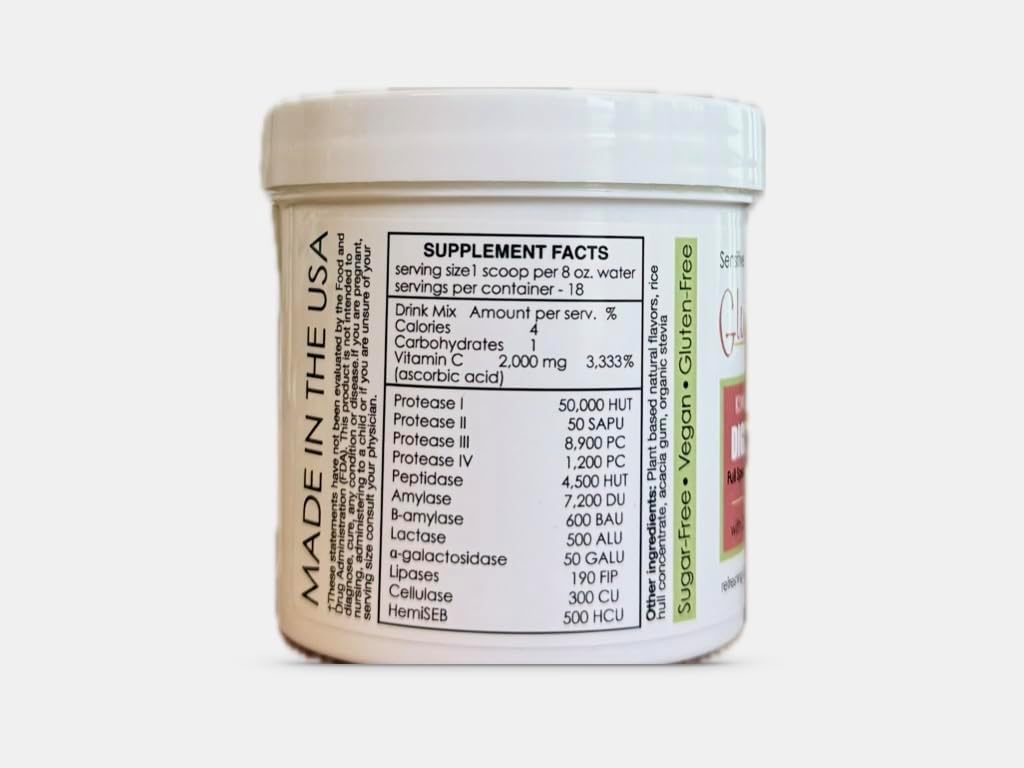 Sufficient C - Glutenizer Force Plus Kiwi-Strawberry Digestive-Ade Drink Mix - Naturally Effective, Premium, Full Spectrum Enzyme Blend with 2,000 mg. Vitamin C - Acid Reflux, Indigestion Solution