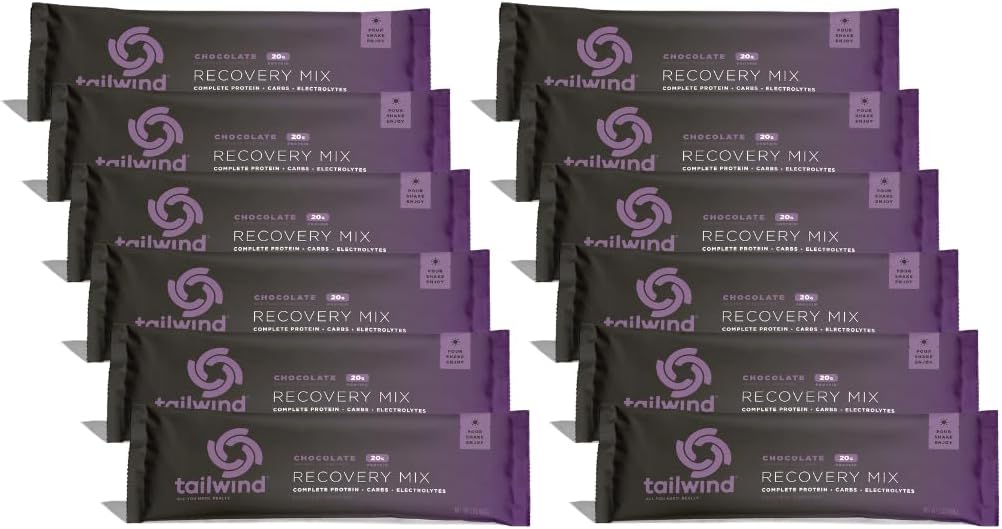 Tailwind Nutrition Recovery Mix, 20 Grams Complete Protein, Carbohydrates, and Electrolytes Powder Drink Mix for Post-Workout, Free of Gluten, Soy, and Dairy, Vegan, 12 Servings, Chocolate