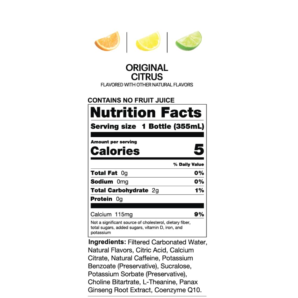 UPTIME Energy Drink, Original Citrus Sparkling, 12 Pack, Vitamin C, L Theanine, Calcium, Sugar Free Energy Drinks for Focus Support, 142mg of Natural Caffeine, 5 Calories, Clean, Natural, 12 fl oz Cans