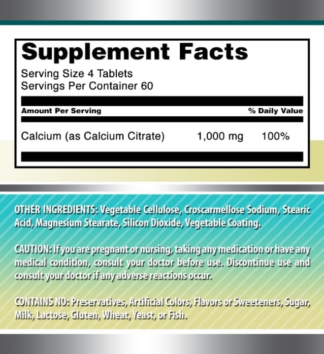 Amazing Formulas Calcium Citrate Supplement | 1000 Mg | Tablets | Non-GMO | Gluten Free | Made in USA (1 Pack, 240 Count)