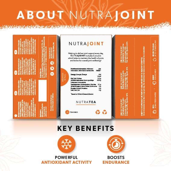 Nutra Tea NutraJoint – Joint Care Tea – Joint Mobility and Flexibility – Curcumin, Green Tea and Piperine – 20 Enveloped Tea Bags – Herbal Infusion – 1 Pack