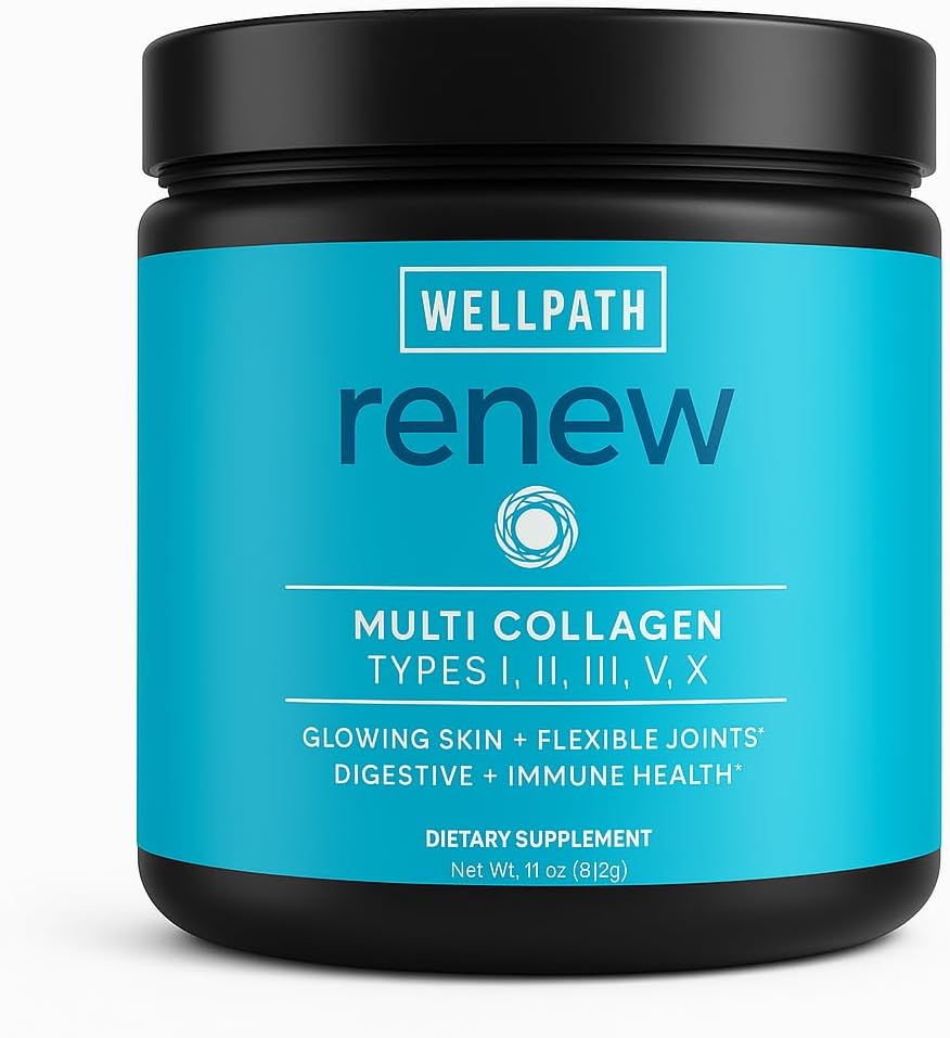 WellPath Multi Collagen Peptides Powder for Women | Renew Multi Collagen Protein for Hair, Nails, Skin | Hydrolyzed Bovine, Marine, & Chicken Sources | Types I, II, III, V, X | 11 oz | 40 Servings