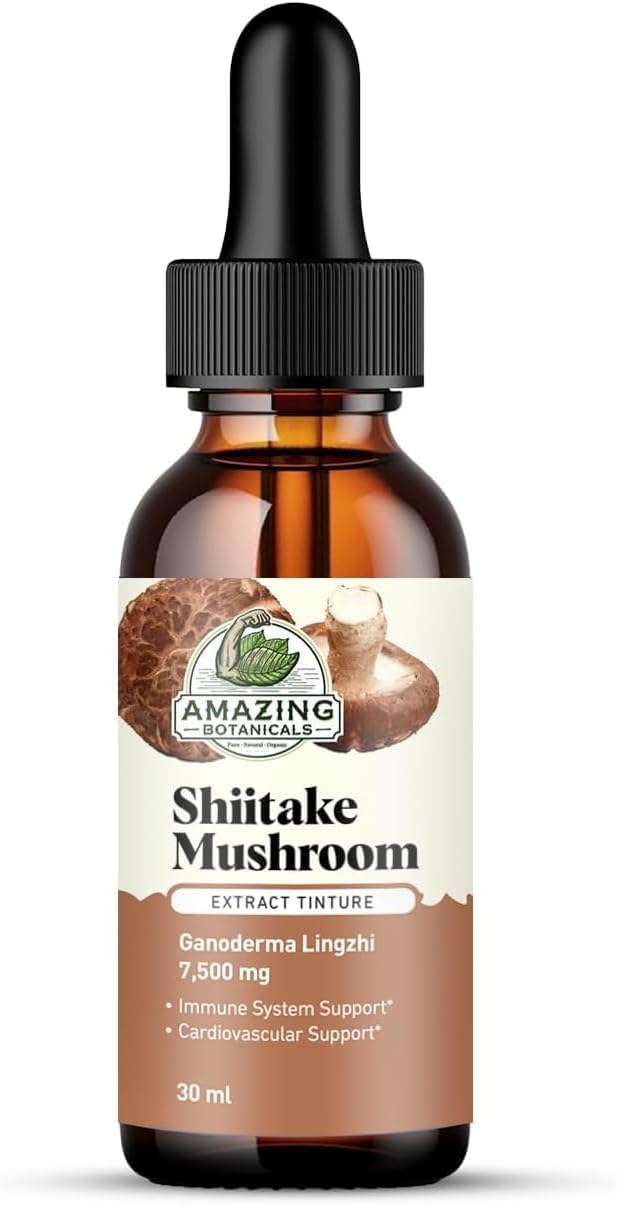 Shiitake Mushroom Extract Tincture - 7,500mg Immune Support Supplement Containing 30% Polysaccharide in Each - Powerful Antioxidant for Overall Wellbeing, Vegan, Sugar & Alcohol-Free Drops – 1oz/30mL
