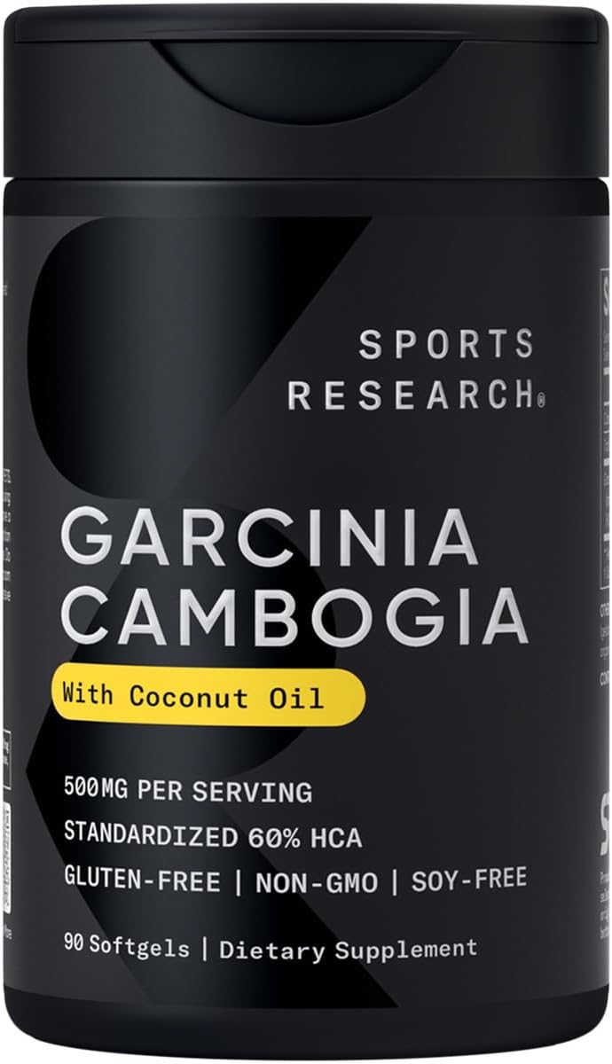 Sports Research Garcinia Cambogia Extract (60% HCA) with Extra Virgin Organic Coconut Oil | Non-GMO, Soy & Gluten Free (180 Liquid Softgels)