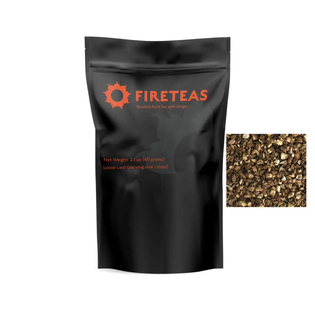 FIRE TEAS Burdock Root Ginger Tea - Loose Leaf Tea - Anti Oxidant Rich - Digestive Health Benefits