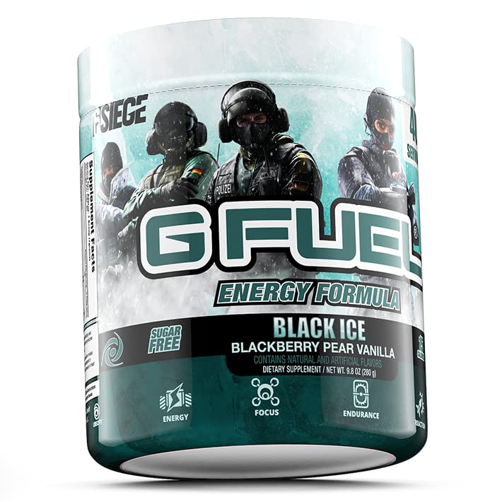 G Fuel Rainbow Six Energy Drink Powder, Pre Workout Caffeine Mix for Gaming, Sugar Free Focus Amino, Vitamin + Antioxidants, 9.8oz (Blackberry Pear Vanilla, 40 Servings)