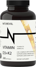 Vitamin D & K Complex with Coconut MCT Oil | D3 10000 IU Plus K2 (MK-7) 200 mcg for Healthy Muscle Function & Immune Support | Easy to Swallow | Soy & Gluten Free - Mini Softgels (240 Servings)