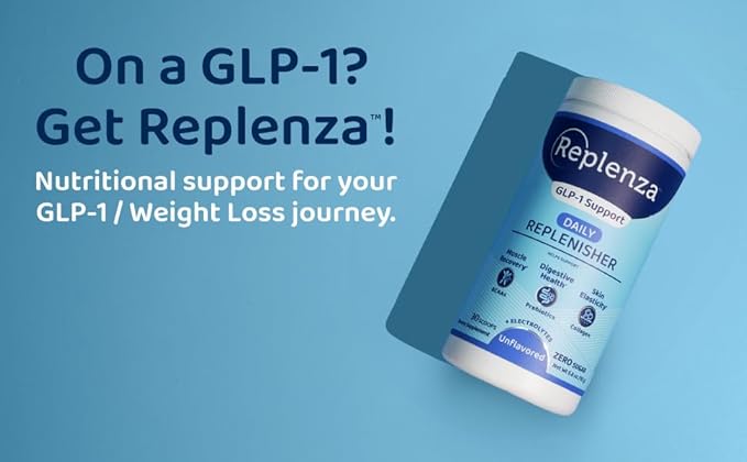 Replenza Daily Replenisher Nutritional Support Powder – Muscle Recovery, Digestive Health & Skin Elasticity Mix of Amino Acids, Prebiotics and Collagen Peptides – Unflavored, 30 Scoops
