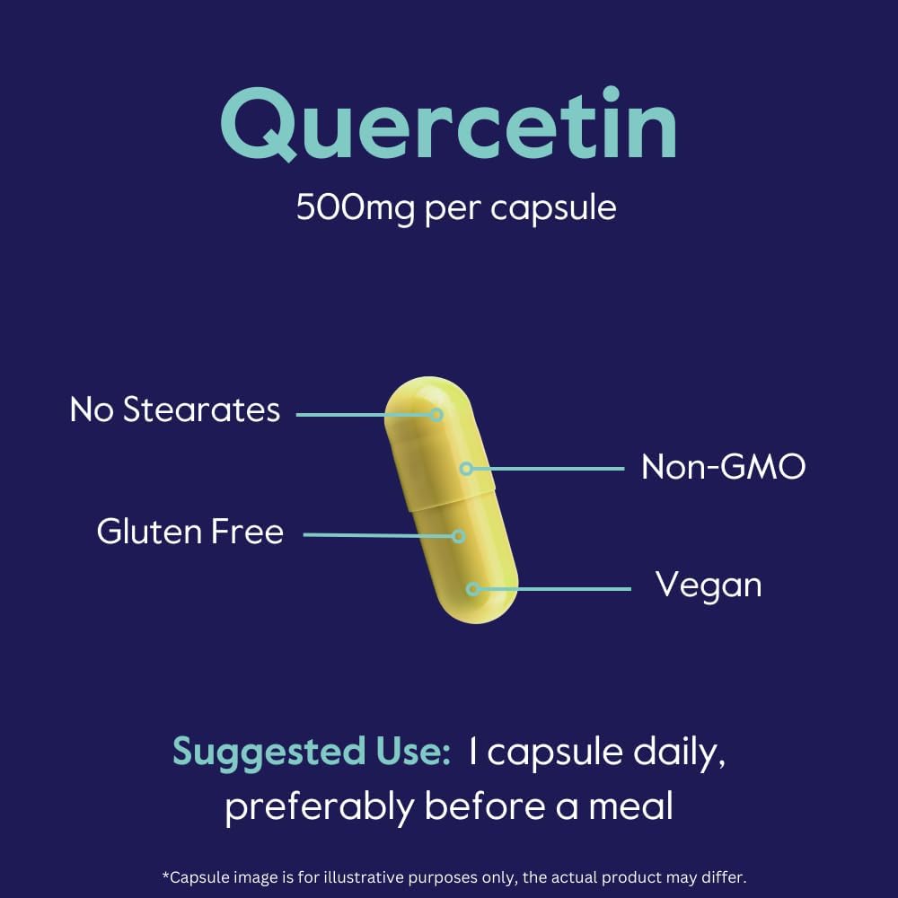 BESTVITE Quercetin 500mg (240 Vegetarian Capsules)(120 x 2) - No Stearates - No Silicon Dioxide - Vegan - Non GMO - Gluten Free