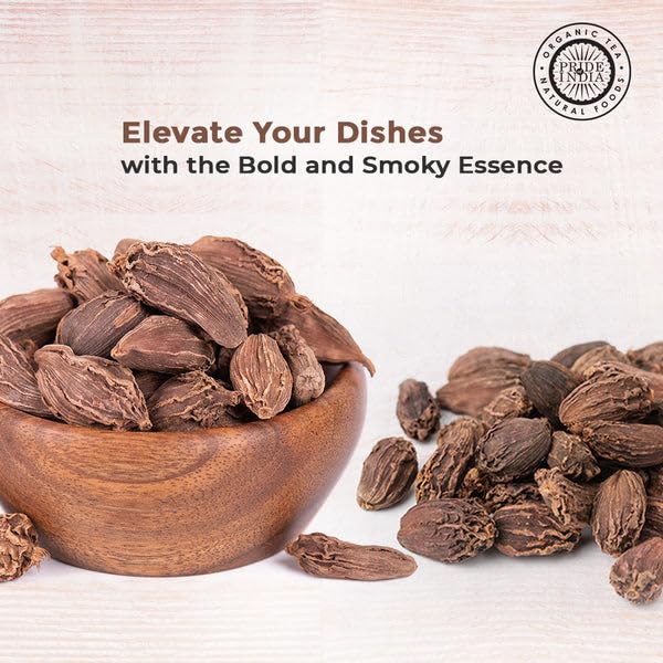 Pride of India - PACK of 6 - Black Cardamom Whole 5 oz (142 gm) – Cardamom Pods – Firm & Smoky Flavor – Freshly Dried – Ideal for Indian & Asian Cooking – Easy to Use – Medium Dual Sifter Bottle