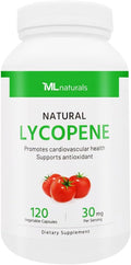 ML Naturals Natural Lycopene 30 mg 120 Vegetable Capsules. All-Natural from Tomatoes. Antioxidant & Immune Support, Cardiovascular Health & Prostate Health, NSF-Certified & cGMP-Compliant.