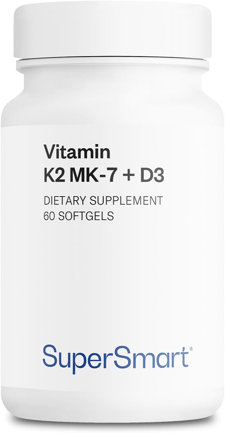 Supersmart - Vitamin K2 MK7 + D3 (Menaquinone 7) 90 mcg per Day - Bones & Heart Health Supplement - Immune Support | Non-GMO & Gluten Free - 60 Softgels