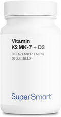 Supersmart - Vitamin K2 MK7 + D3 (Menaquinone 7) 90 mcg per Day - Bones & Heart Health Supplement - Immune Support | Non-GMO & Gluten Free - 60 Softgels
