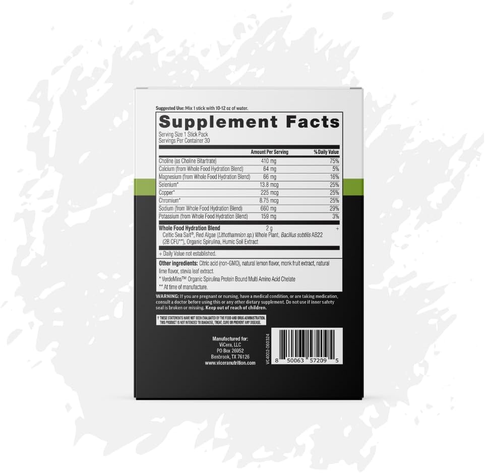 Electrolyte Powder, Lime Flavor, Hydration Packets with Celtic Sea Salt, Magnesium, Calcium, Choline, Potassium, Probiotics and Trace Minerals, Gluten Free Drink Mix, Non GMO, 30 Count